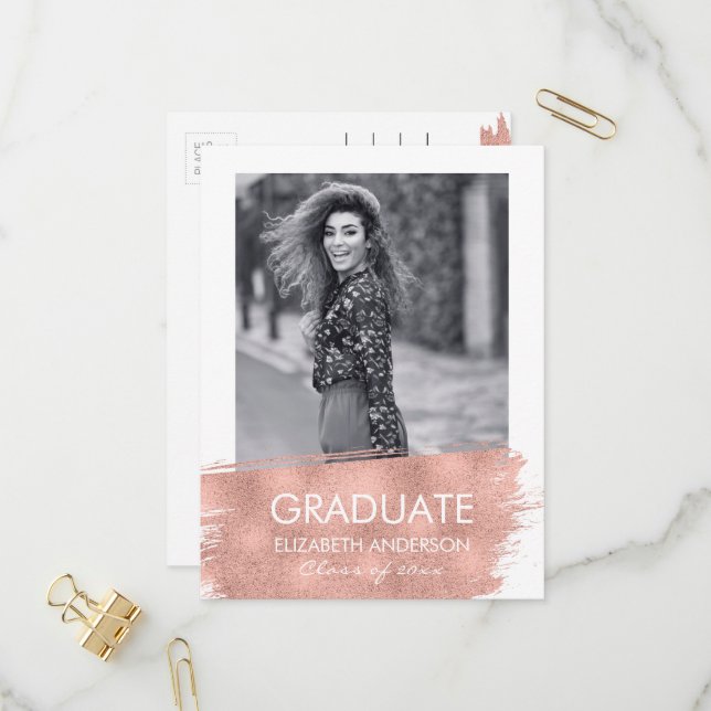 Minimalist Photo Graduation Announcement Postcard (Front/Back In Situ)