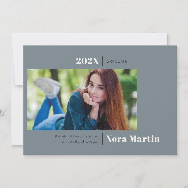 Minimalist Photo Graduation Dusty Blue Announcement (Front)