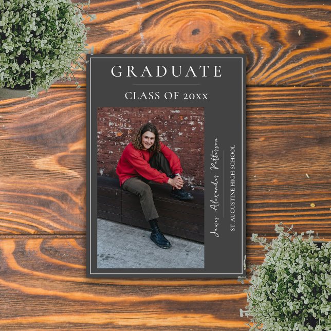 Minimalist Photo Graduation | Grey Announcement (Gray Minimalist Photo Graduation Announcement)