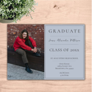 Minimalist Photo Graduation Open House    Blue Invitation