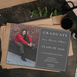 Minimalist Photo Graduation Open House Grey Invitation