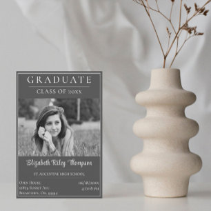 Minimalist Photo Graduation Open House Grey Invitation