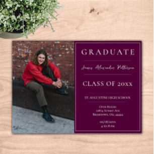 Minimalist Photo Graduation Open House   Magenta Invitation