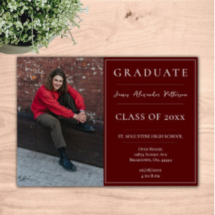 Minimalist Photo Graduation Open House   Red Invitation