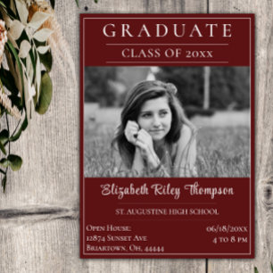 Minimalist Photo Graduation Open House Red Invitation