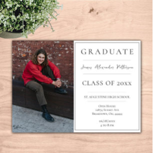 Minimalist Photo Graduation Open House White Invitation