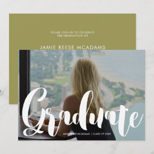 Minimalist Photo Graduation Party Green  Announcem Announcement