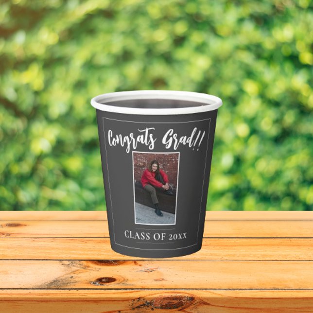 Minimalist Photo Graduation Party | Grey Paper Cups (Gray Minimalist Photo Graduation Party Paper Cups)