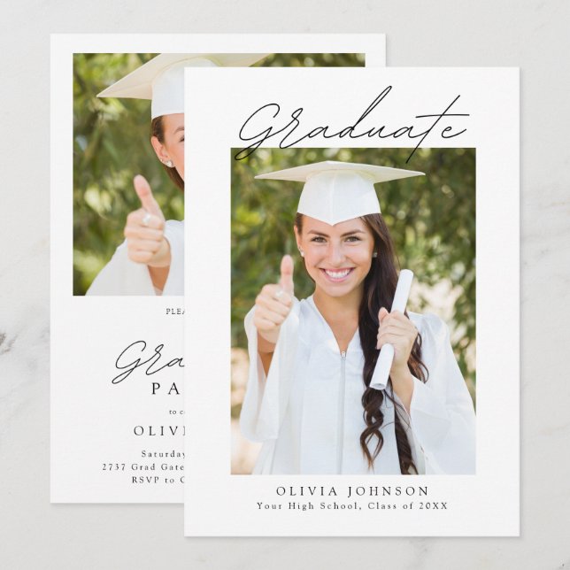 Minimalist Photo Graduation Party  Invitation (Front/Back)