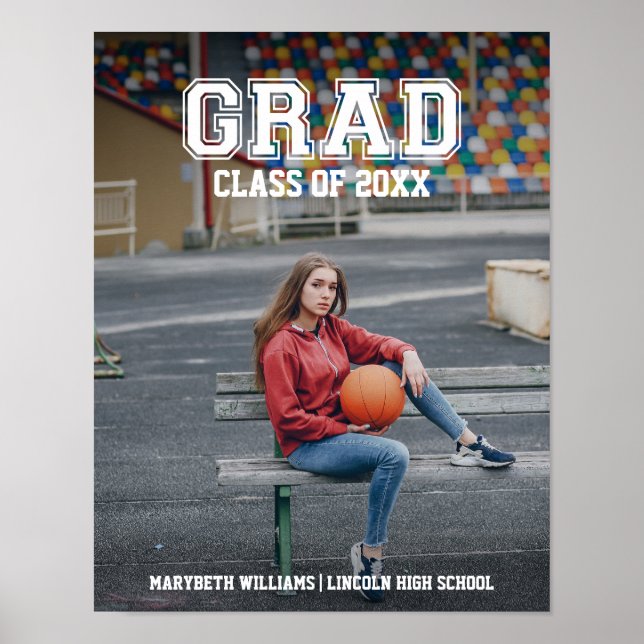 Minimalist Photo Graduation Varsity Poster Sign (Front)