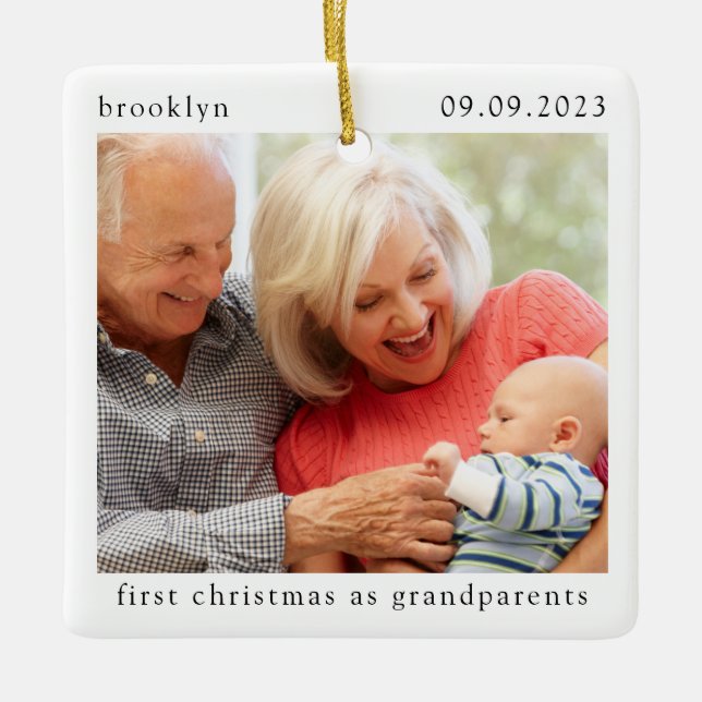 Minimalist Photo Grandparent's First Christmas  Ceramic Ornament (Front)