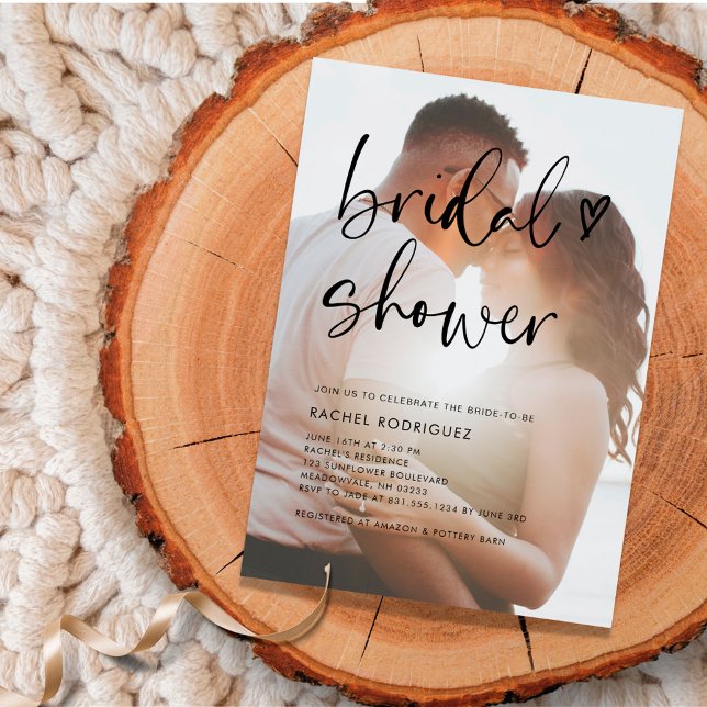 Minimalist Photo Handwritten Heart Bridal Shower Invitation (Creator Uploaded)