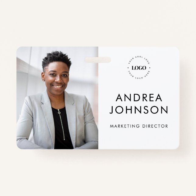 Minimalist Photo ID Card with Custom Logo & Text ID Badge (Front)
