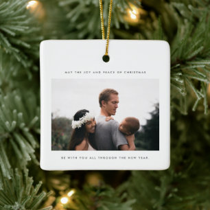 Minimalist Photo Joy and Peace of Christmas Ceramic Ornament