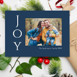 Minimalist Photo Joy Holiday Card<br><div class="desc">Say it simply with these 7” x 5" holiday photo greeting cards that feature the greeting,  "Joy, " in white letters on a navy blue background. Simply add your favourite photo,  name(s) and year.</div>