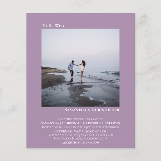 Minimalist Photo Lavender BUDGET Wedding Invite (Front)