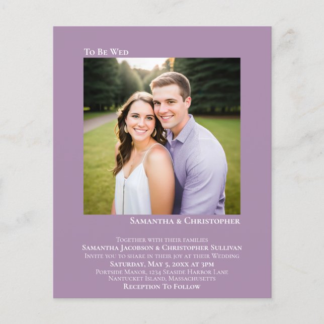 Minimalist Photo Lavender BUDGET Wedding Invite (Front)