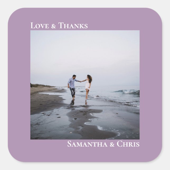 Minimalist Photo Lavender Love & Thanks Wedding Square Sticker (Front)