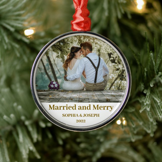 Minimalist Photo merry and married Newlywed  Metal Tree Decoration (Tree)
