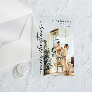 Minimalist Photo Merry Christmas Card Acrylic Invitations