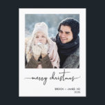 Minimalist Photo Merry Christmas Christmas Postcard<br><div class="desc">Minimalist Photo-card Merry Christmas Calligraphy Christmas Postcard

Simple single photo Christmas postcard featuring a modern calligraphy merry Christmas heading image,  the couples names and year's date.  The back of the postcard is prepared for the couples address and message.  Great for someone who likes modern minimalist photo postcards.</div>