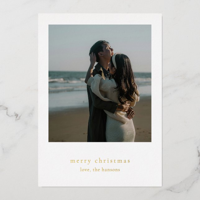 Minimalist Photo Modern Christmas Foil Holiday Card (Front)