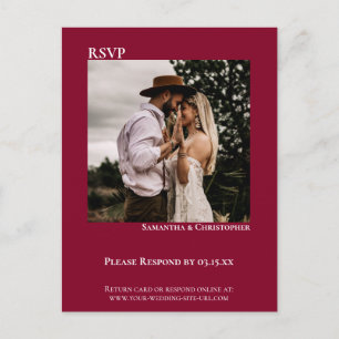 Minimalist Photo Modern Cranberry Red Wedding RSVP Postcard