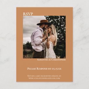 Minimalist Photo Modern Golden Tan Wedding RSVP Postcard