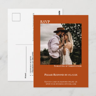 Minimalist Photo Modern Rust Orange Wedding RSVP Postcard