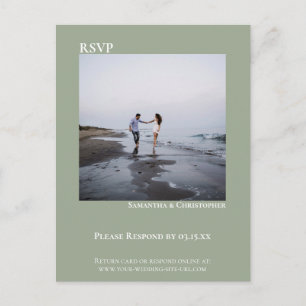 Minimalist Photo Modern Sage Green Wedding RSVP Postcard