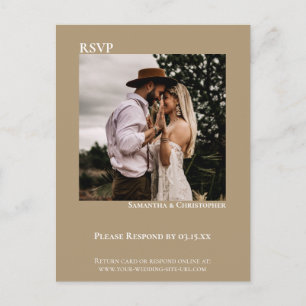Minimalist Photo Modern Sandy Tan Wedding RSVP Postcard