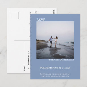 Minimalist Photo Modern Simple Blue Wedding RSVP Postcard