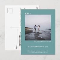 Minimalist Photo Modern Simple Teal Wedding RSVP