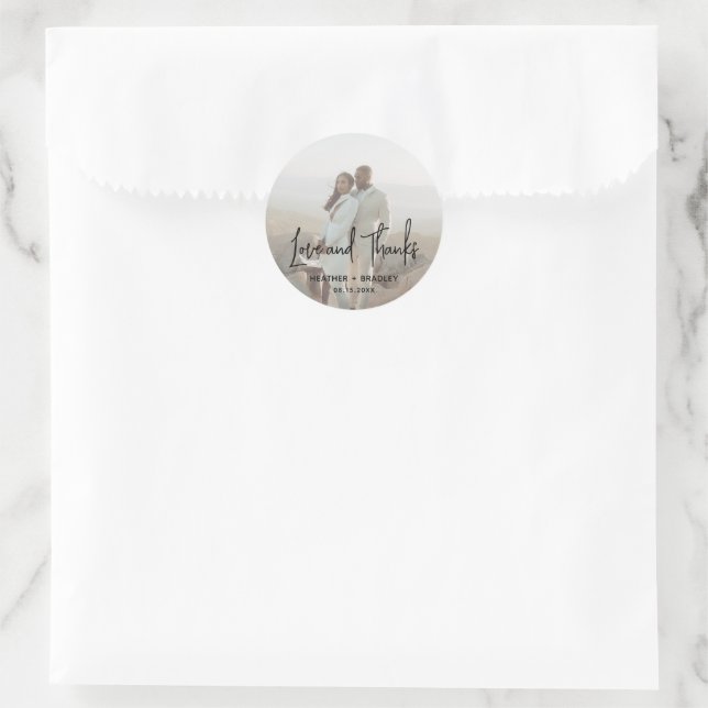 Minimalist Photo Modern Wedding Classic Round Sticker (Bag)