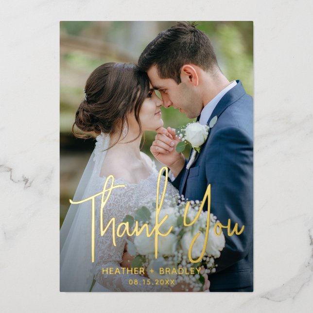 Minimalist Photo Modern Wedding Thank You Card (Front)