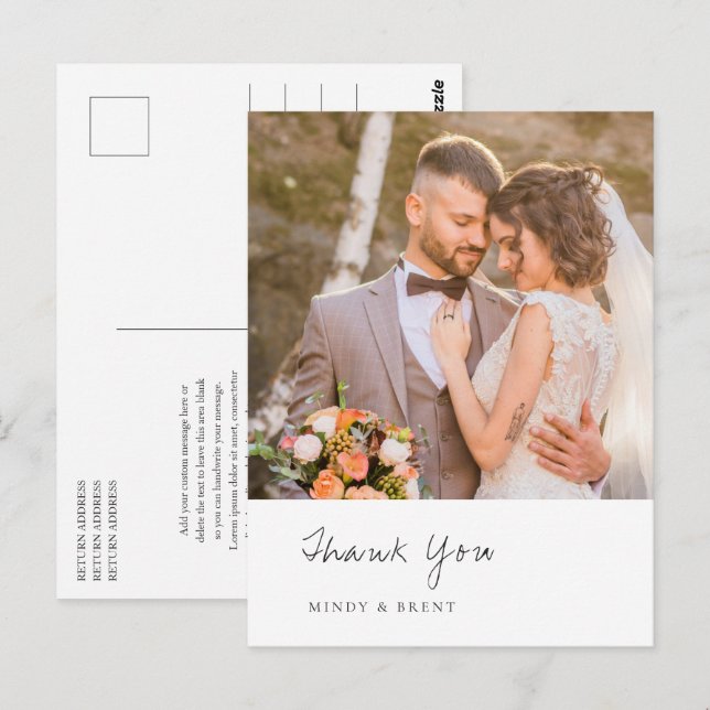 Minimalist Photo Modern Wedding Thank You Postcard (Front/Back)