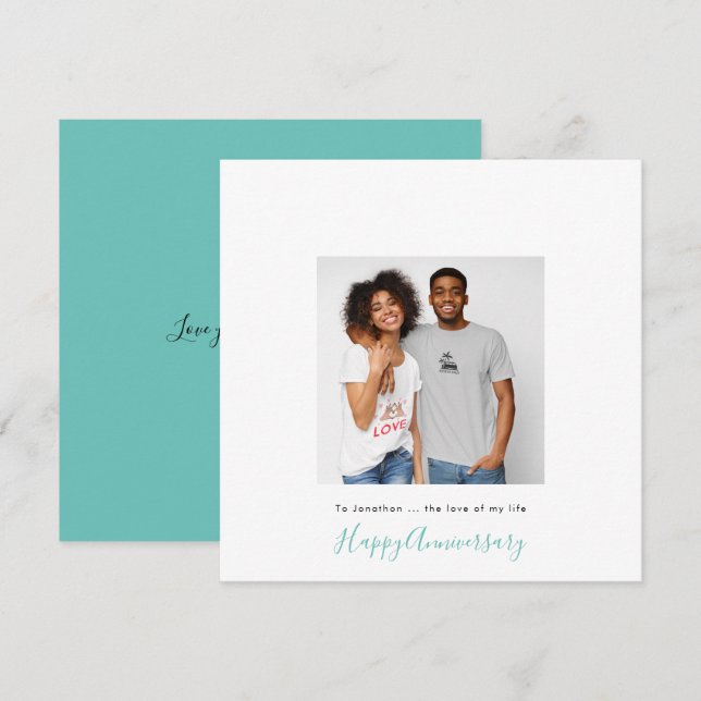 Minimalist photo Name Custom Teal Anniversary Card (Front/Back)
