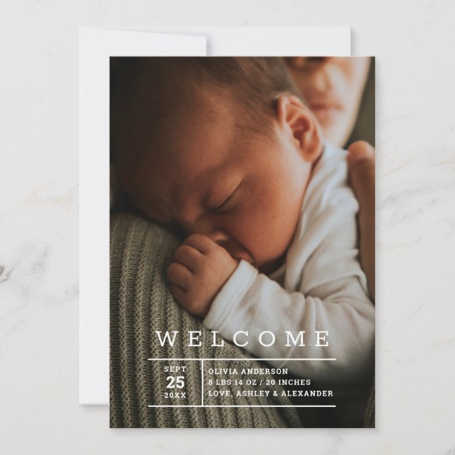 Minimalist Photo Newborn Welcome | Baby Birth Announcement (Front)