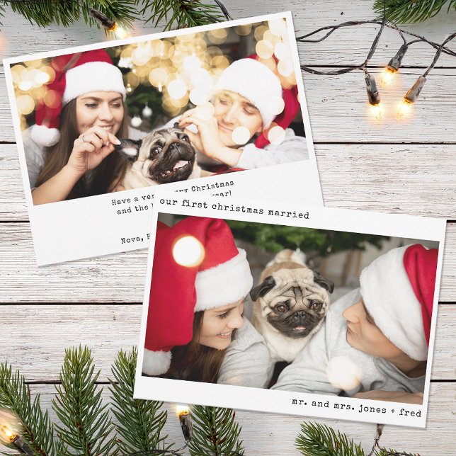 Minimalist Photo Newlywed Just Married Christmas Holiday Card (Creator Uploaded)