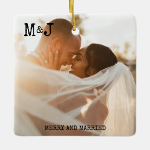Minimalist Photo Ornament Merry & Married Photo