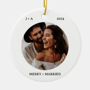 Minimalist Photo Ornament Merry & Married Photo