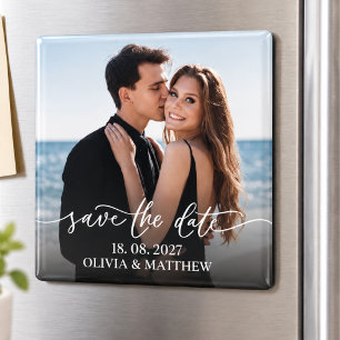 Minimalist Photo Overlay Black White Wedding Magnet