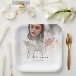 Minimalist Photo Overlay Bridal Shower Paper Plate