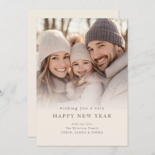 Minimalist Photo Overlay Cream Happy New Year Holiday Card