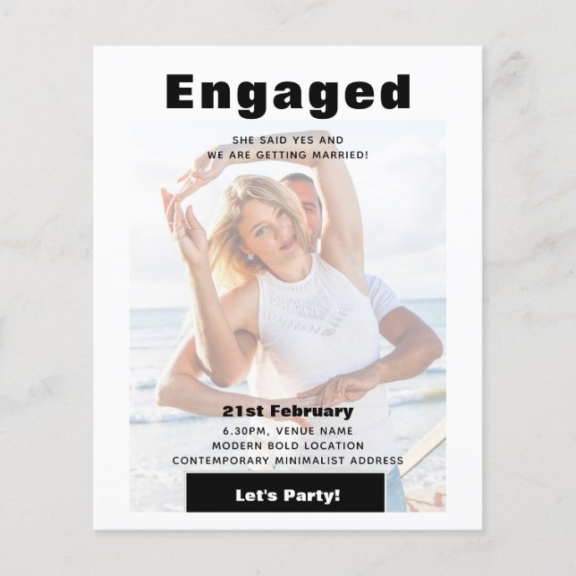 Minimalist Photo Overlay Engagement Party Invite Flyer (Front)
