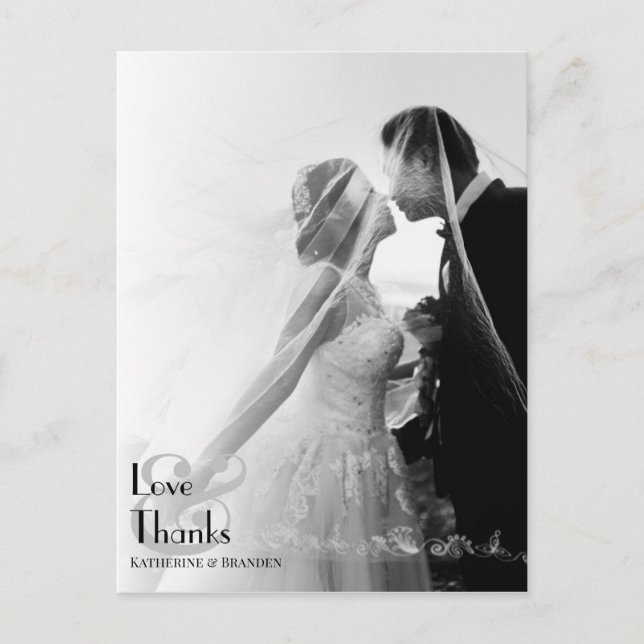 Minimalist Photo Overlay Modern Wedding Thank You Postcard (Front)