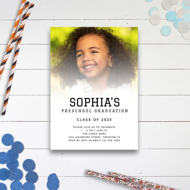 Minimalist Photo Overlay Preschool Graduation  Invitation (front view)