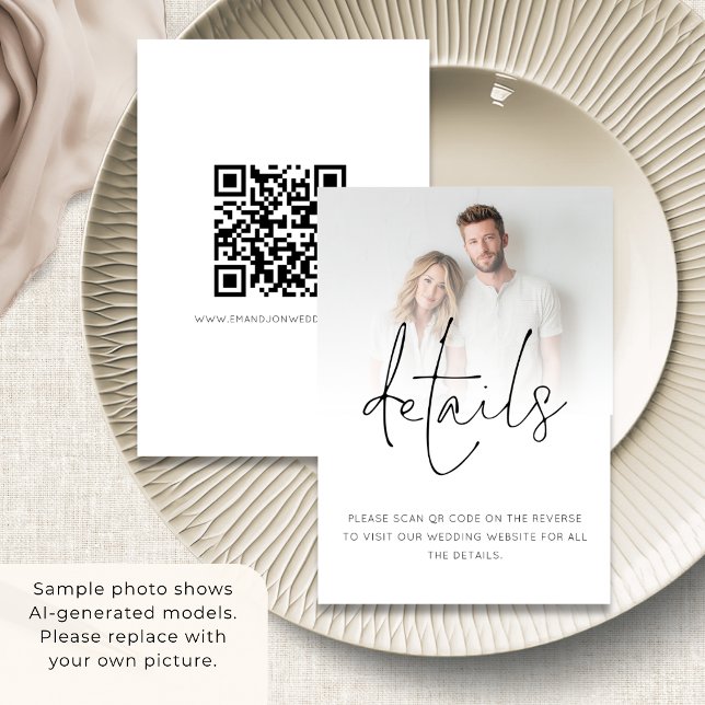 Minimalist Photo Overlay QR Code Wedding Details  Enclosure Card (Creator Uploaded)