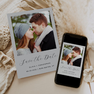 Minimalist Photo Pale Grey Script Save The Date