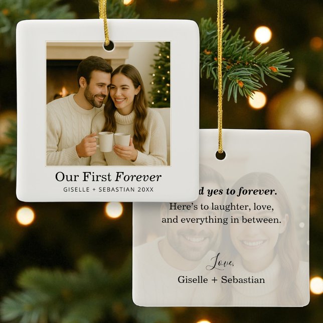 Minimalist Photo Personalised Text Keepsake Ceramic Ornament (Creator Uploaded)
